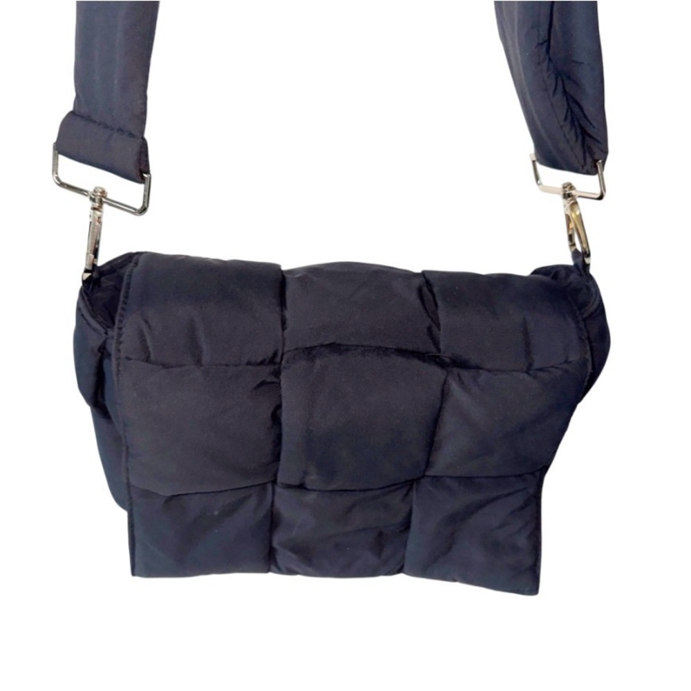 Black Puffer Nylon Quilted Shoulder Crossbody Bag Adjustable Strap Gorpcore Work - Picture 3 of 13